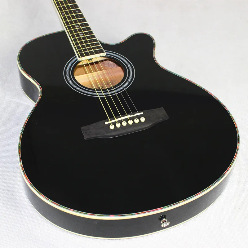 Guitar Acoustic Electric 6 Steel-Strings Balladry Folk Pop Thin Body Flattop 40 Inch Guitarra Black Light Cutaway Electro