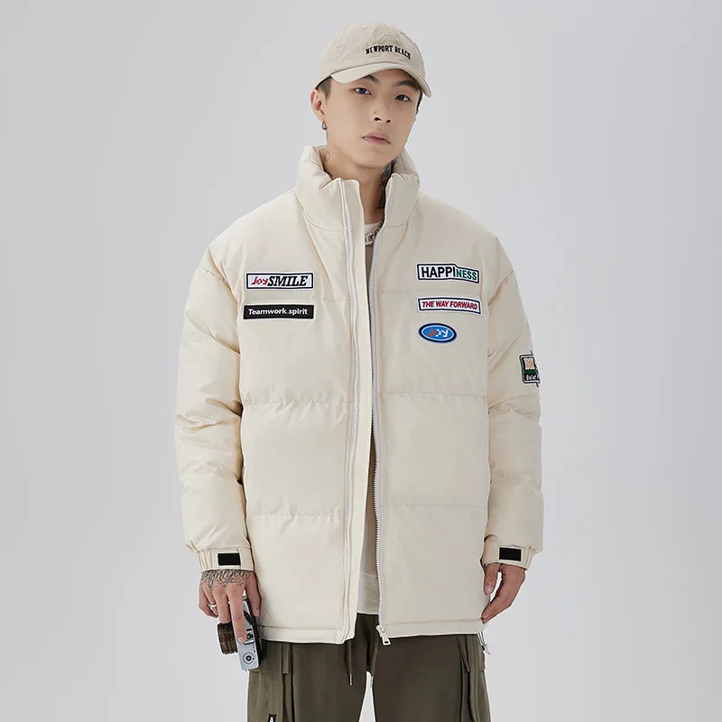 Winter Coat Men 2022 Fashion Ins Letter Label Winter Jackets Thickened Bread Coat Outdoor Stand Collar Warm Sports Jacket