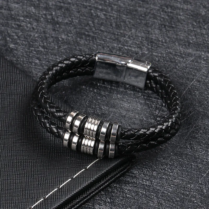 

Luxury Bracelet New Men's Bracelet Braided Leather Bracelet 6 Strands Double Layer Titanium Steel Stainless Steel Bracelet