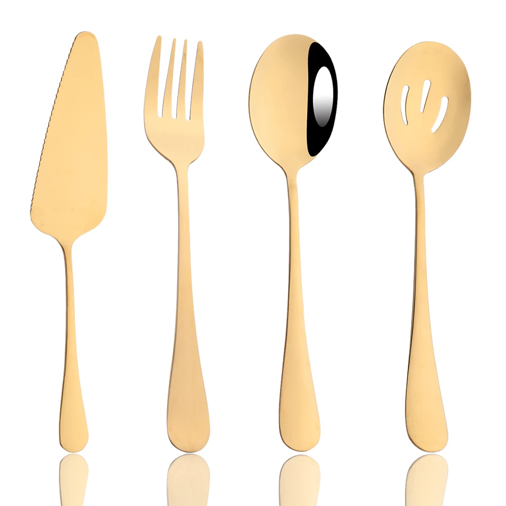 4Pcs Gold Dinnerware Stainless Steel Cutlery Set Cake Spatul