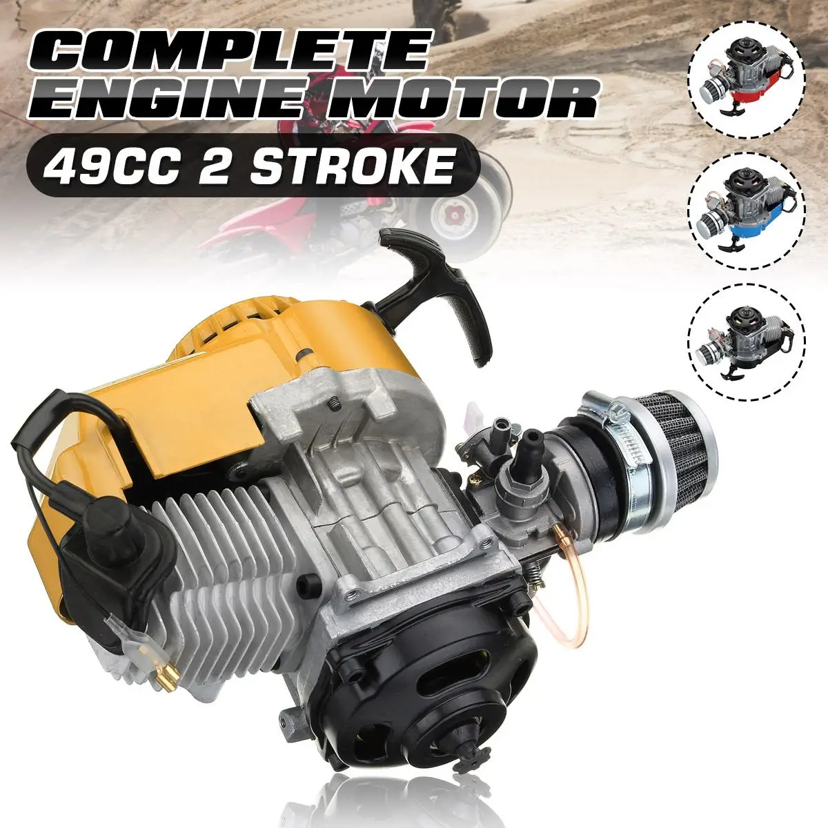 

49CC 2 Stroke 10000RPM Motocycle Complete Engine Motor Carburetor With Air Filter CARB Pocket Bike Mini Dirt ATV Quad