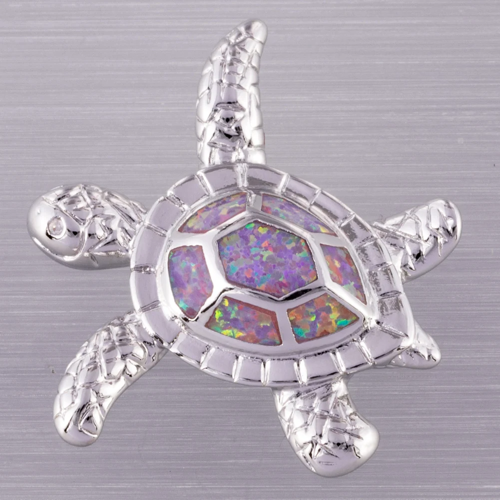 

KONGMOON Hawksbill Sea Turtle Lavender Purple Fire Opal Silver Plated Jewelry for Women Pendant for Necklace