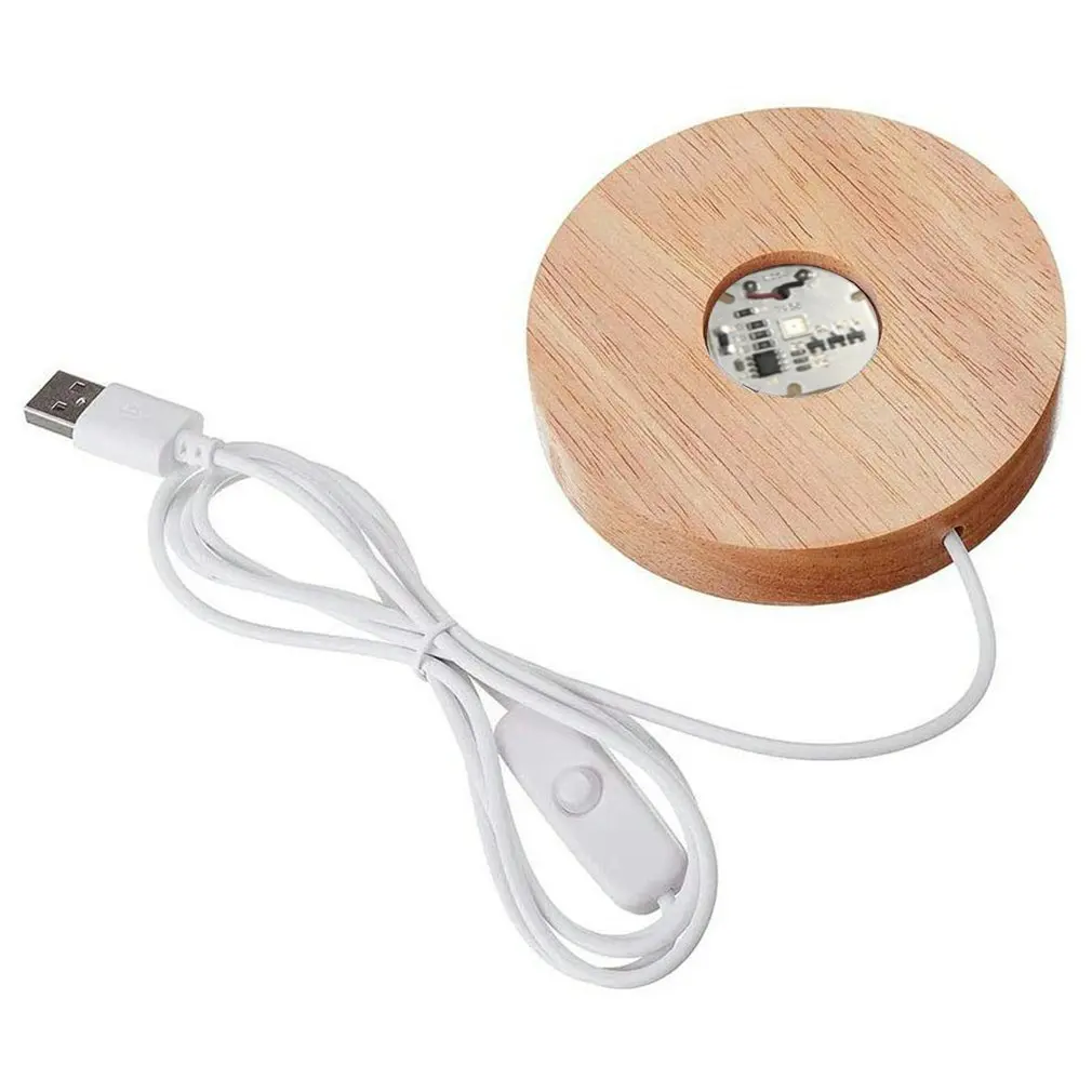 

Hot 10cm Wooden Led Lamp Base USB Cable Switch Night Light 3D Led Night Lamp Base Long Acrylic DIY Warm/White/Colorful Light