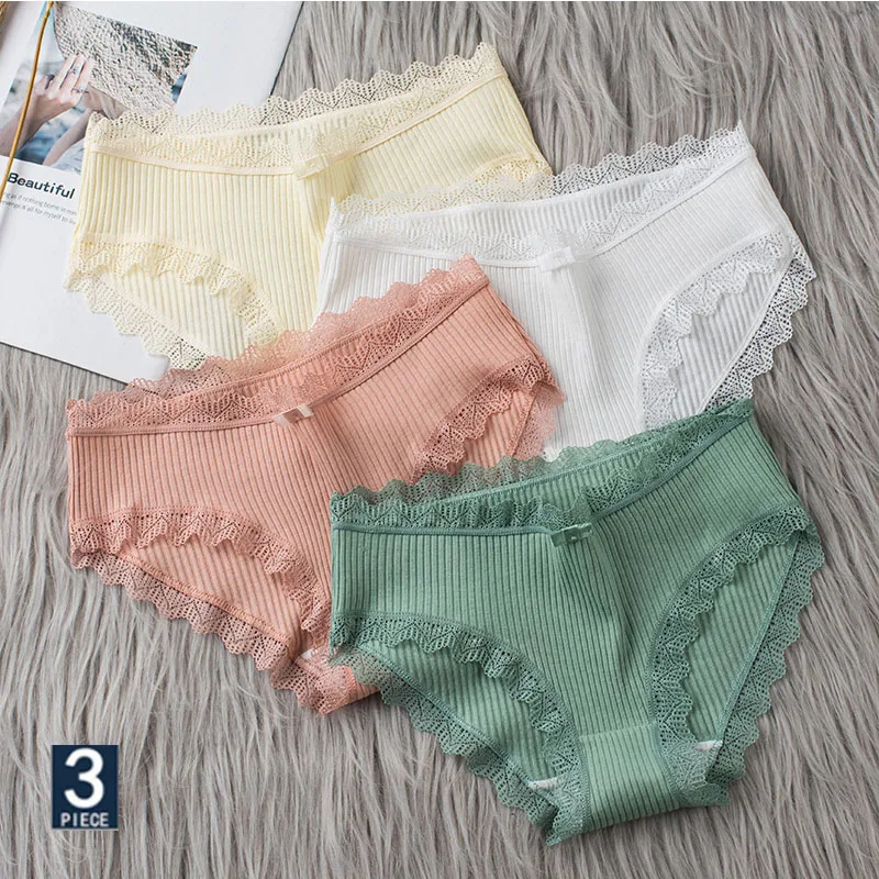 

3Pcs/Cotton Panties For Women Comfortable Underwears Sexy Middle-Waisted Underpants Female Lingerie Big Size LadiesBrief