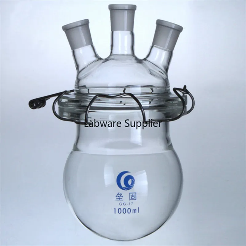 Ceny 1000ml/2000ml Okrągłe Dno Klasy Medycznej Boro. Szkła 3-szyi Kolba Szklana Reaktora, Kolby Reaktor Z Trzech Ust Do Laboratorium