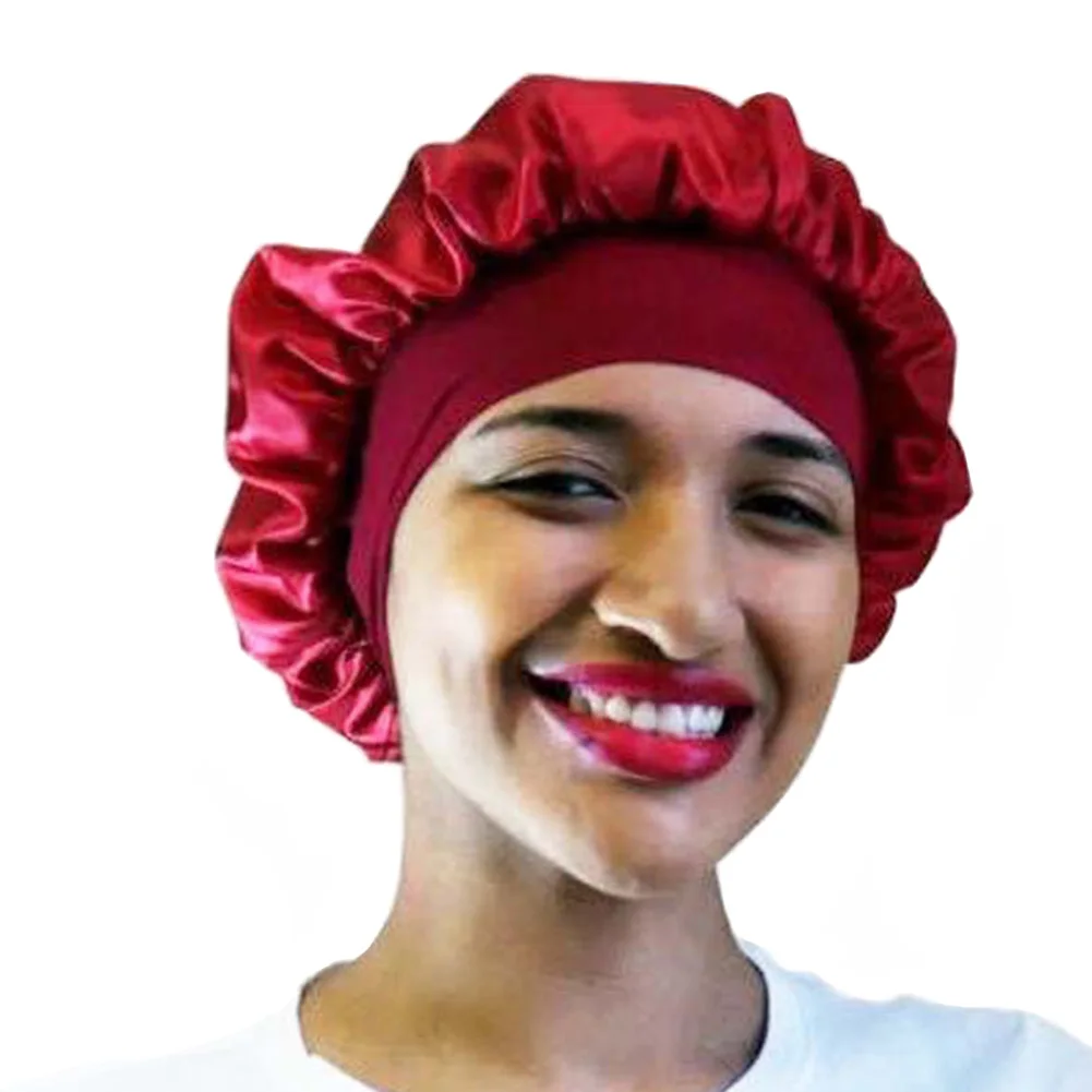 

Soft Elastic Bath Nightcap Salon Bonnet Wide Brimmed Adults Kids Chemotherapy Sleeping Hat Hair Care Solid Shower Satin