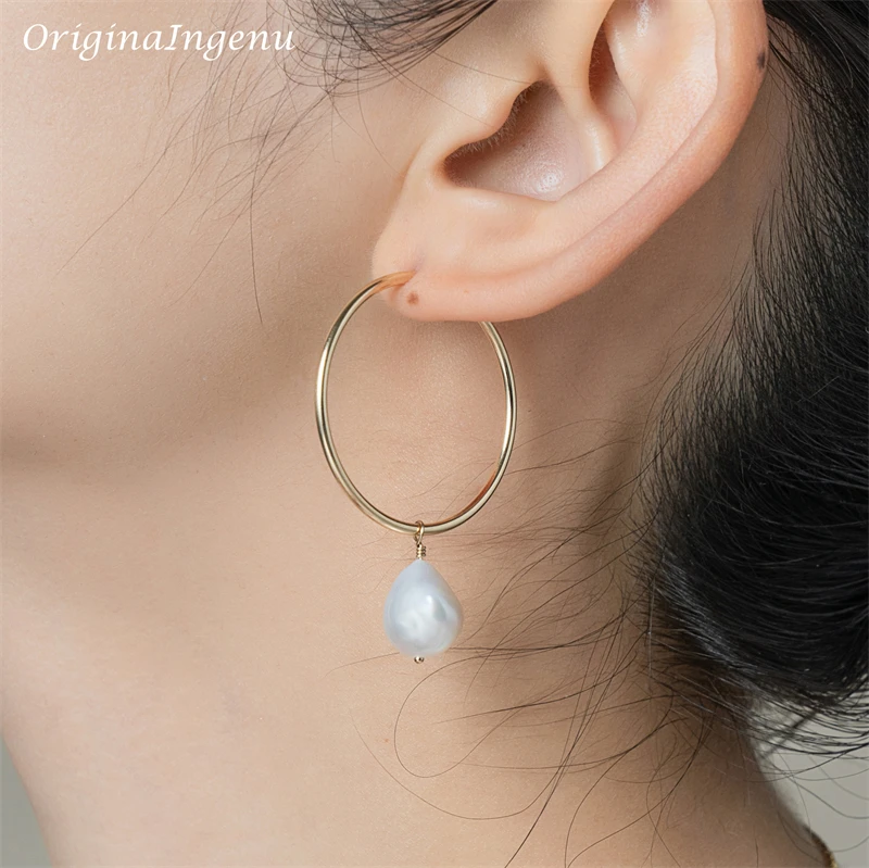 

30MM Gold Filled Hoop Earrings Natural Baroque Pearls Earrings Jewelry Circle Earrings Boho Brincos Pendientes Oorbellen