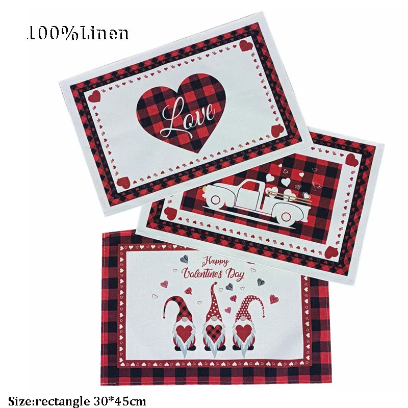 

NEW linen Valentine's Day printed place table mat cloth dish coaster pad cup party doilies Insulated Placemats kitchen Accessory