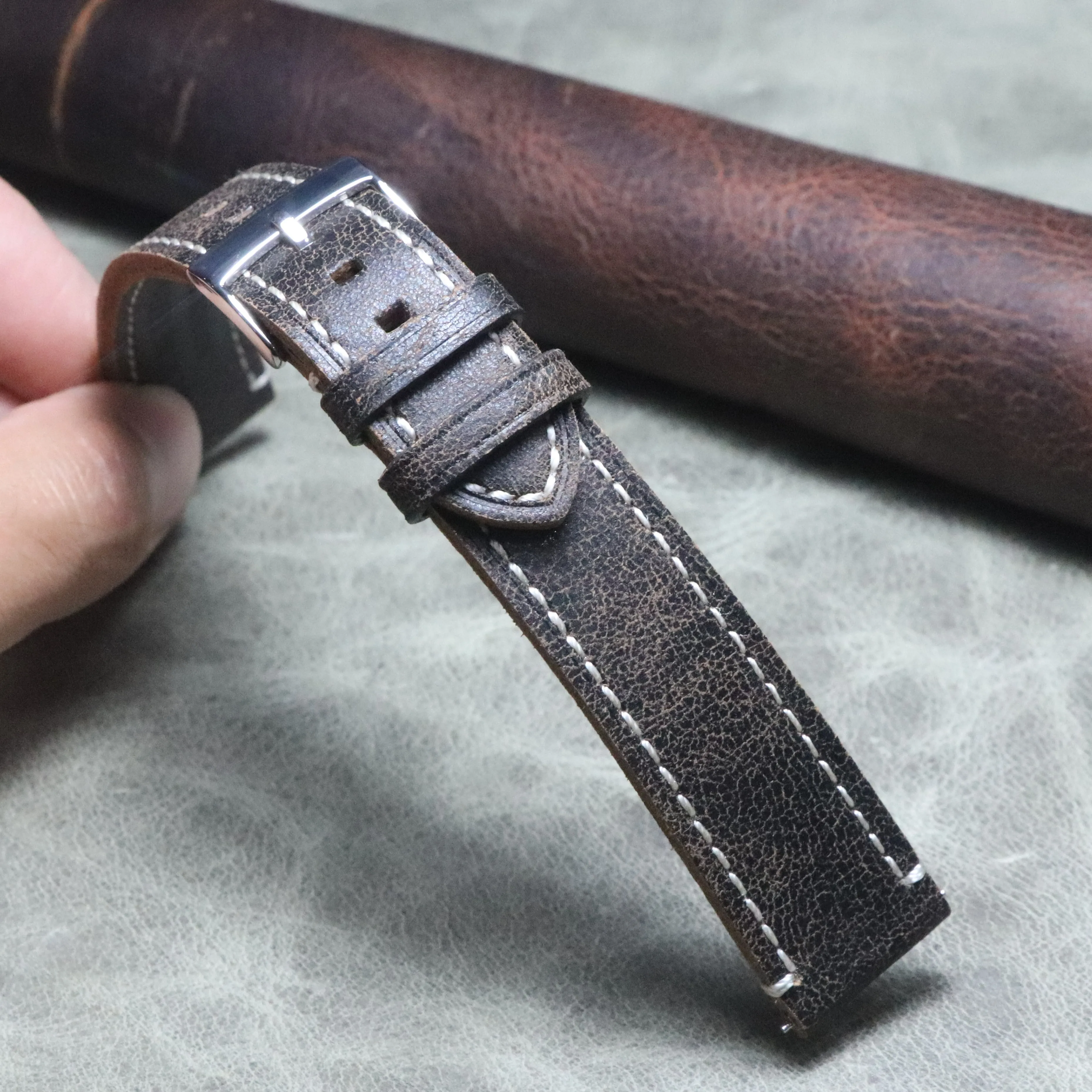 Large size 20 22mm High quality Lengthen strap Genuine leather big hand watch Bracelet cowhide long watchband man watch belt XL