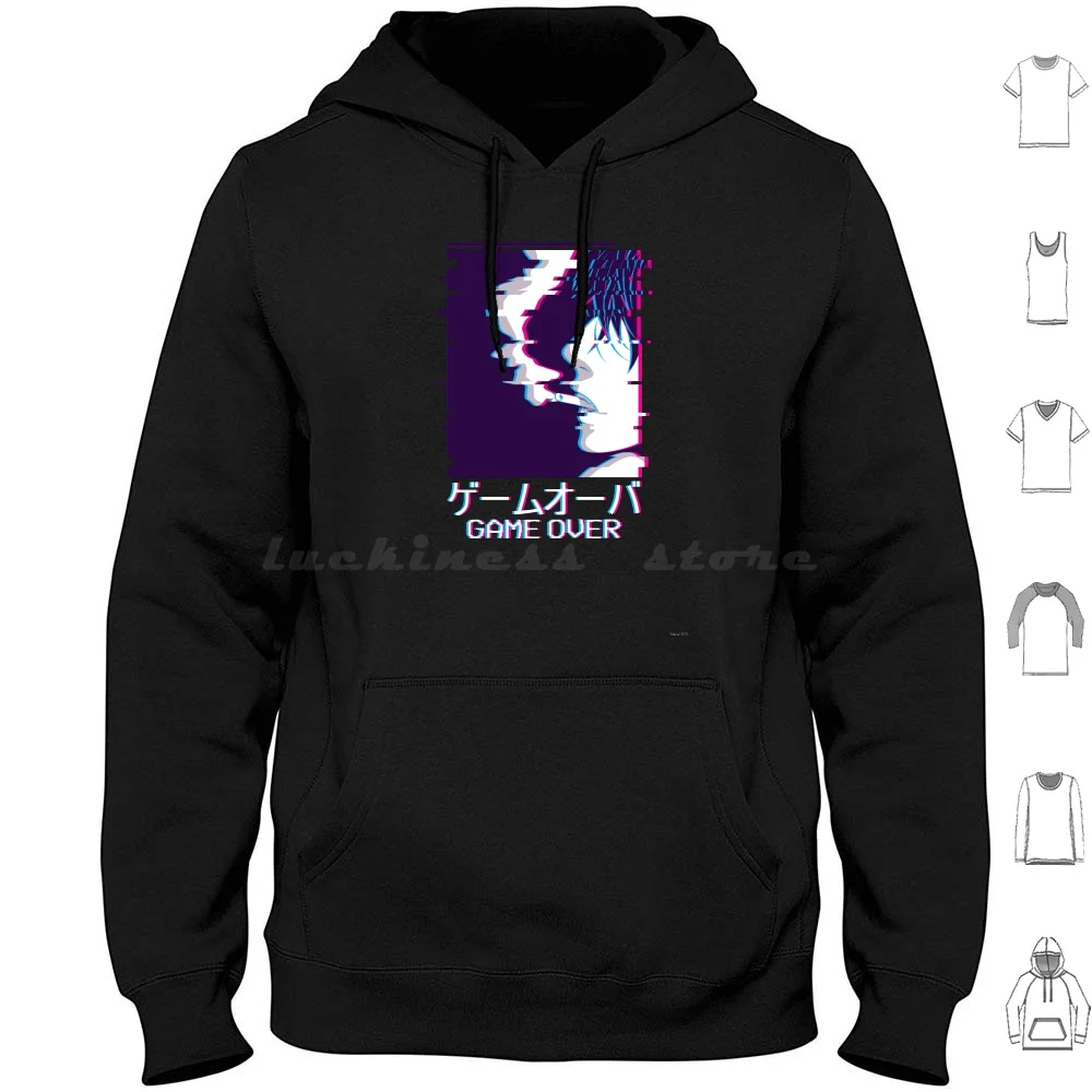 

Game Over Smoking Anime Boy Japanese Vaporwave Hoodies Long Sleeve Game Over Gamer Anime Boy Kanji Smoking Vaporwave