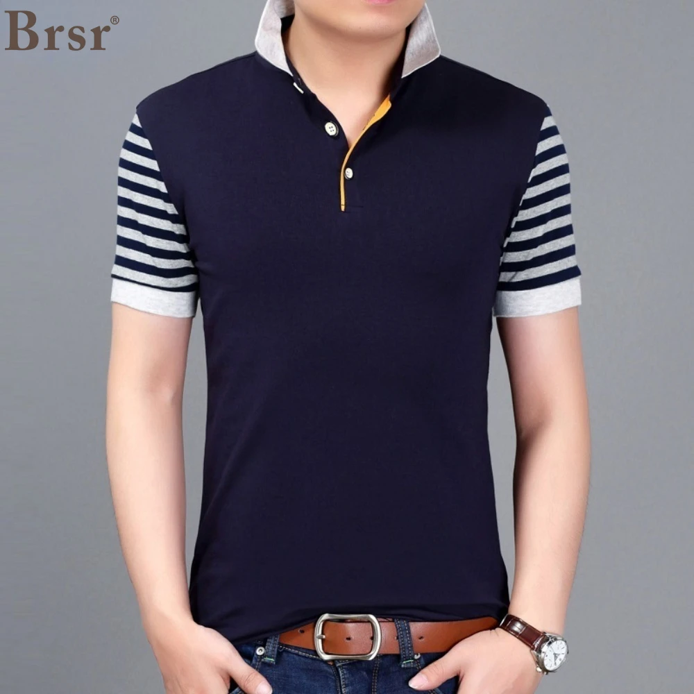 

Мужская рубашка-поло с коротким рукавом, в полоску