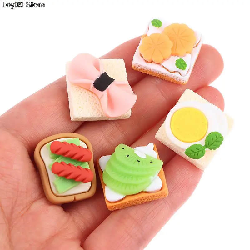 

5pcs Dollhouse Miniature Simulated Resin Fruit Dessert Cream Toast Model DIY Dolls House Kitchen Scene Decor Accessories Toy