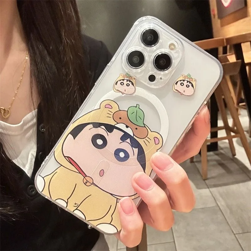 Anime Crayons Shin-chans Magsafe Magnetic Phone Case for iPhone 16 15 14 13 12 11 8 7 Plus Pro Max X XR XSMax Soft Clear Tpu