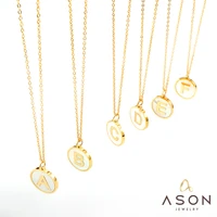 asonsteel gold color stainless steel classic initial 26 letters a to z white shell pendant necklace for women men choker jewelry