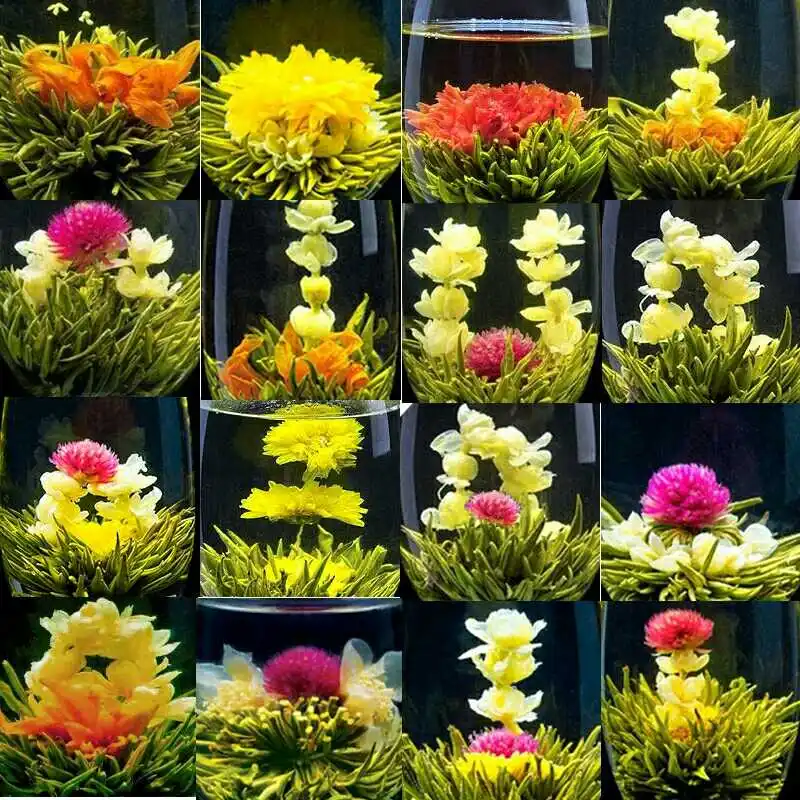 

16 Pieces Blooming Tea 2022 Different Flower Handmade Flower Tea Chinese Flowering Balls Herbal Crafts Flowers Gift Packing