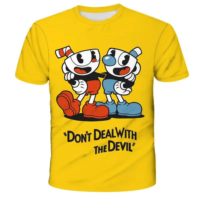 Летние футболки детская футболка с 3D принтом Cuphead Mugman модная повседневная
