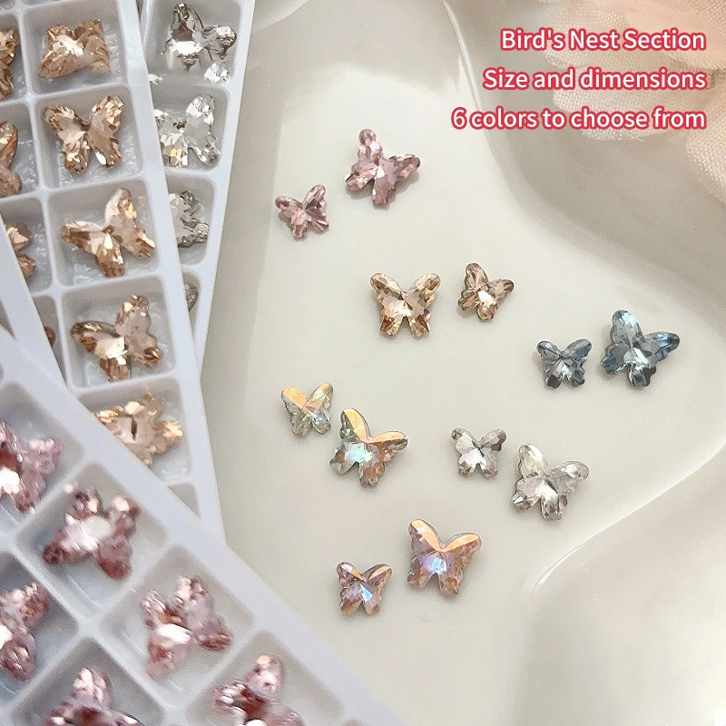 10 шт. мини-украшения для ногтей с бабочкой из циркона стразы S/L стереоскопическая