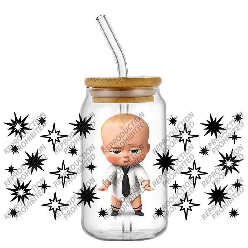 Фото Наклейки-стикеры Cartoon Baby Boss UV DTF для стаканов 16 унций, стеклянных и пластиковых банок Libbey, самоклеящиеся, моющиеся, для самостоятельного оформления №3