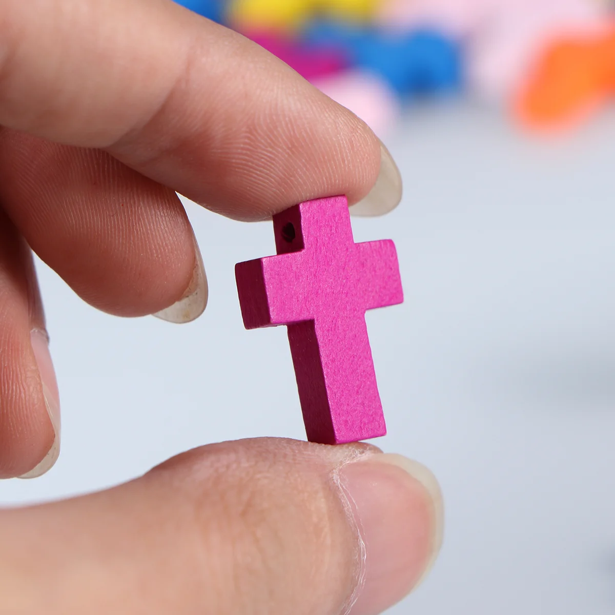 50 Pcs Charm Necklace Long Pendant Pendants Wooden Cross Colorful Bamboo Charms Making