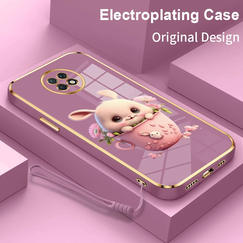 

Soft Teacup Rabbit Plating Phone Case for Xiaomi Redmi Note 9T Note 9 5G Note 10 10S 10T 10 Pro Max Poco M3 Pro Cover