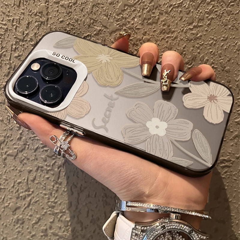 Простой красивый чехол IMD с цветком для iPhone 16 ProMax 15 14 13 12 11 Pro Max XS X XR Plus Y2K твердым