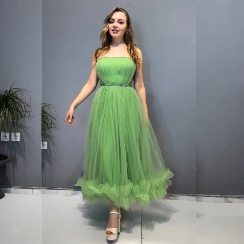 Высококачественные тюлевые плиссированные платья-миди трапециевидной формы без