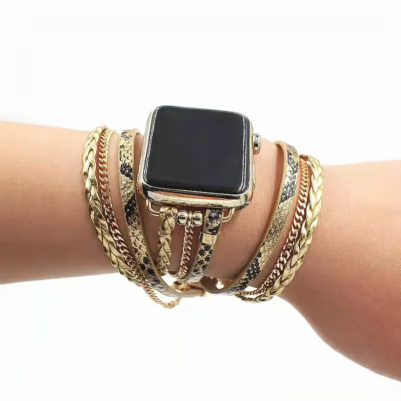 

Gold Leopard Leather Strap for Apple Watch Bands Women Men, 38 40 41mm, for Iwatch series 7 6 5 4 3 2 1 se Drop Shipping