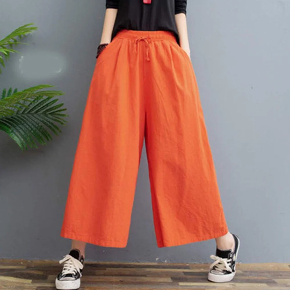 

Women Summer Oversize Wide Leg Pants Cotton Linen Causal Trousers Solid Color For Yoga Clothing For Girls Plus Size