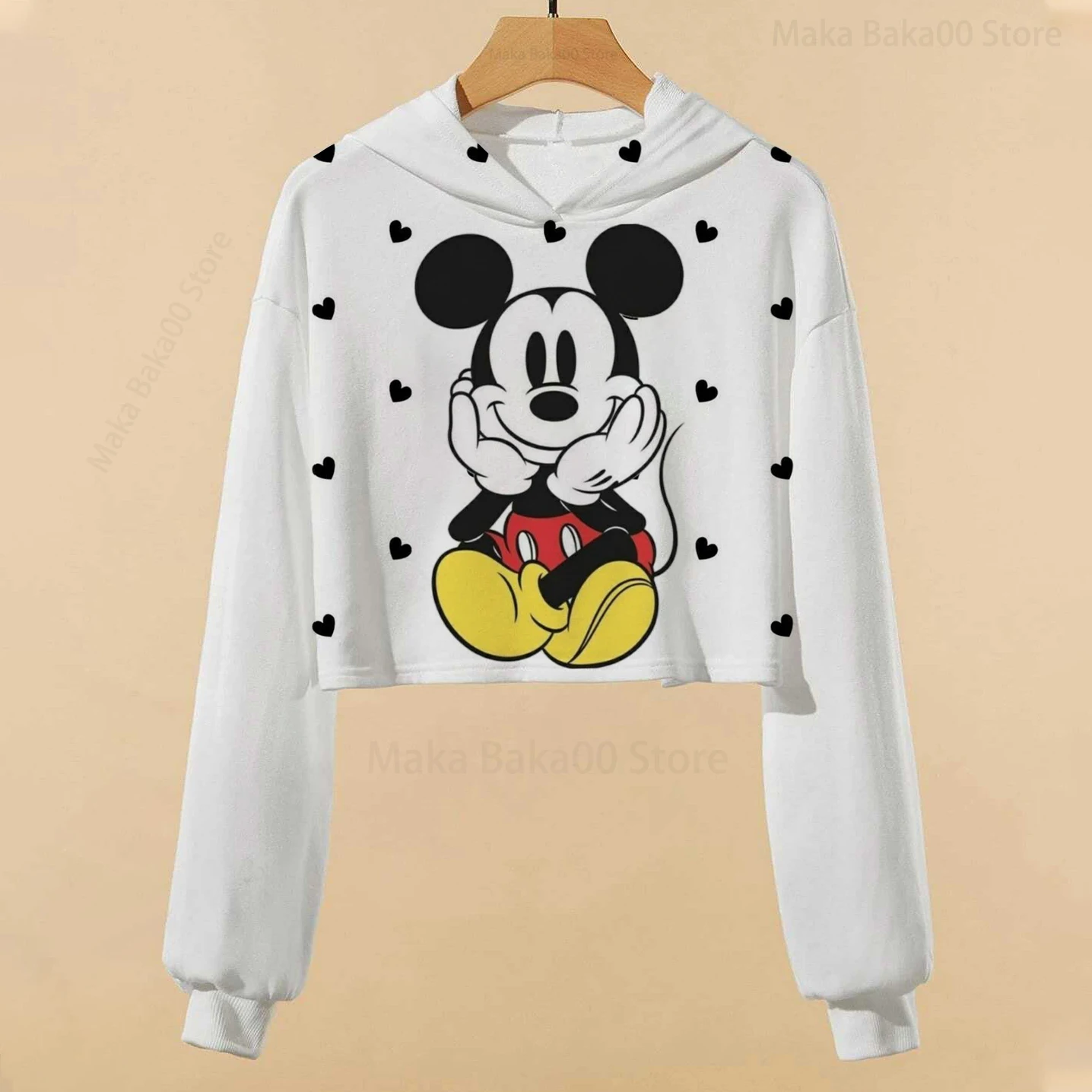 

Children's Clothing Hoodie Sweater Casual Cartoon New Autumn and Winter Print Girls Short Sweater Disney Mickey Rice Top