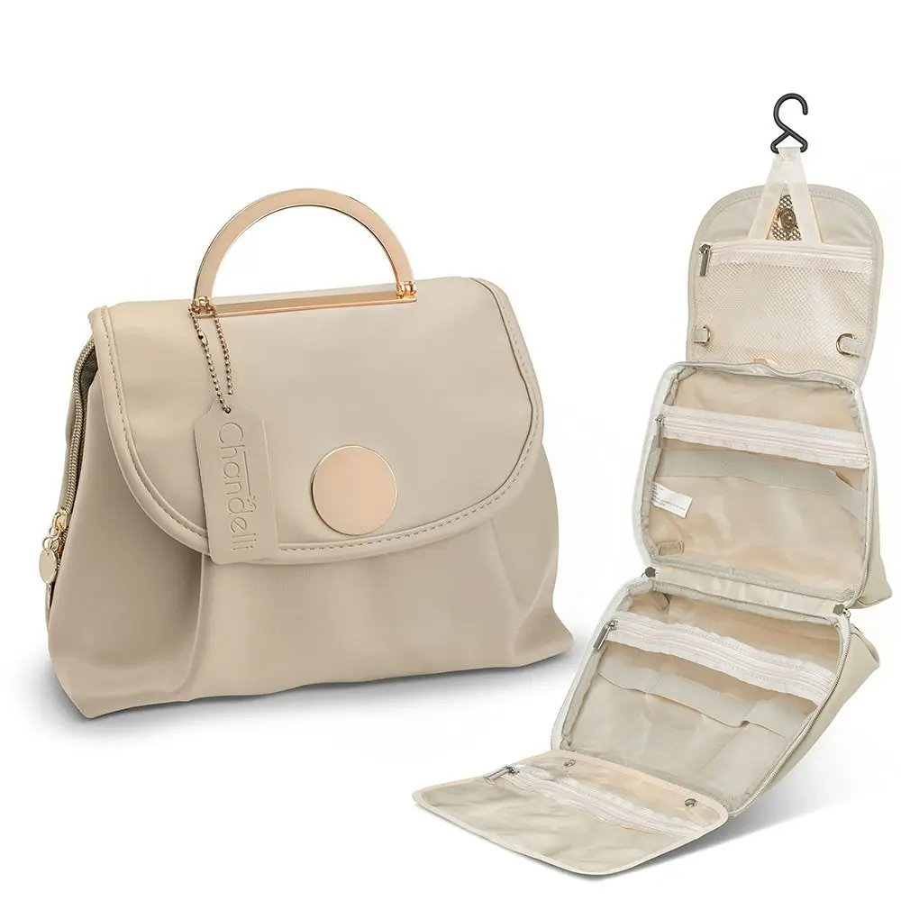 

Women Pockets Leather Cosmetic Makeup Organizer Travel Bag Toiletry Bag Tote