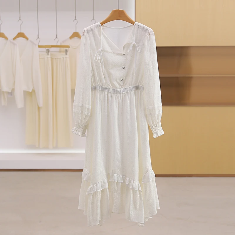 [Lan] Корейское однотонное деревянное платье с ушками на талии облегающее