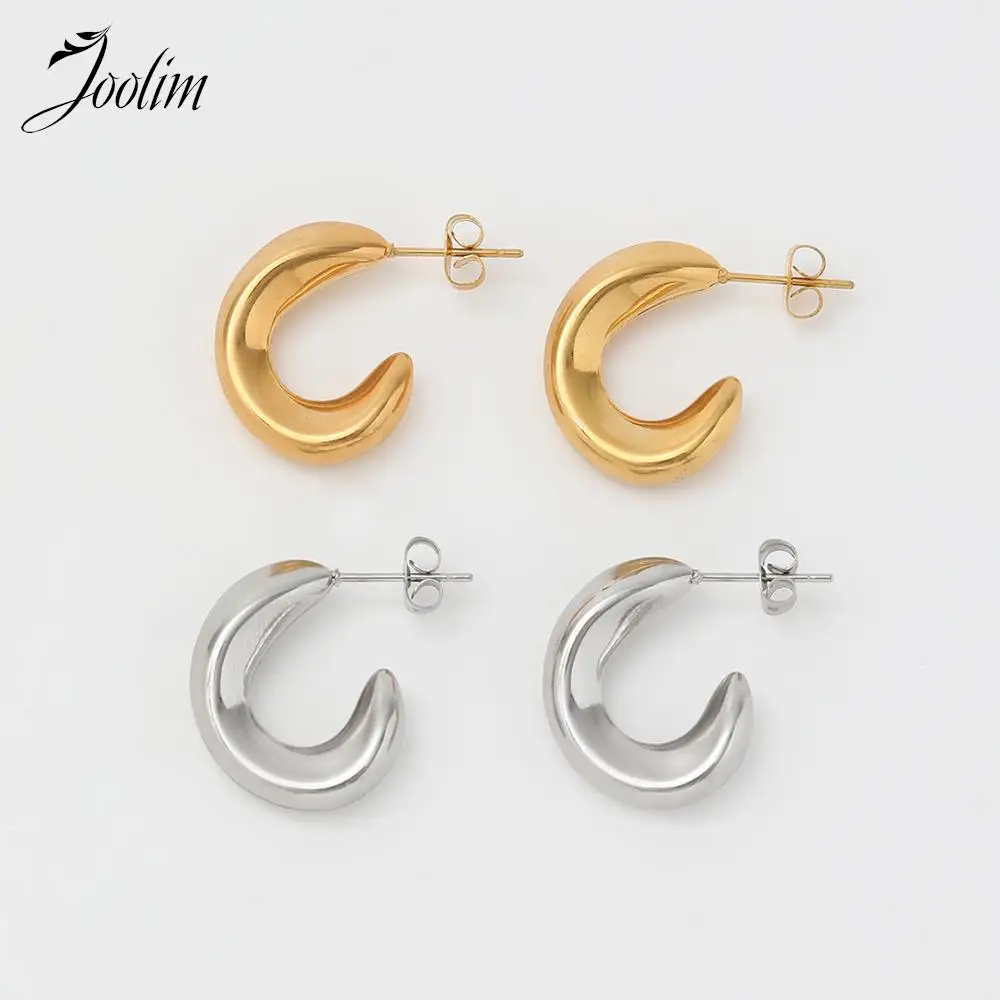 

Joolim Jewelry High Quality 18K PVD Plated Classic Versatile Irregular Horn C-shaped Hoop Stainless Steel Earring for Women