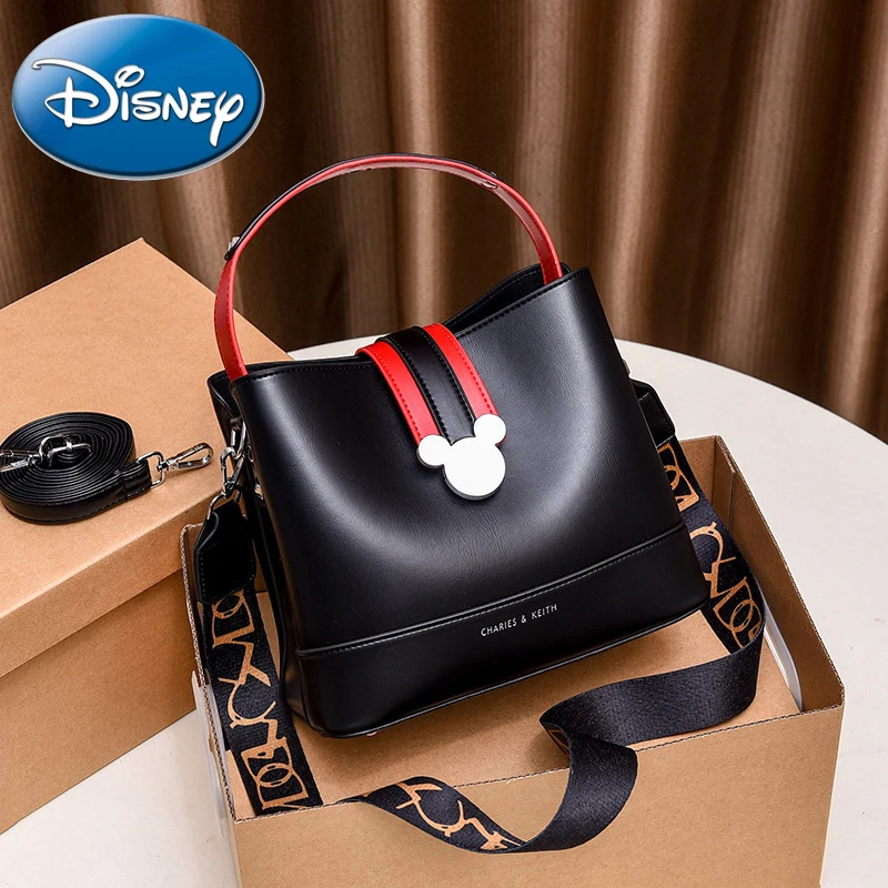 

Disney New Luxury Brand Mickey Premium Bucket Bag Women's Shoulder Handbag Fashion Travel Shopping Bag Girls Mobile Phone Bag