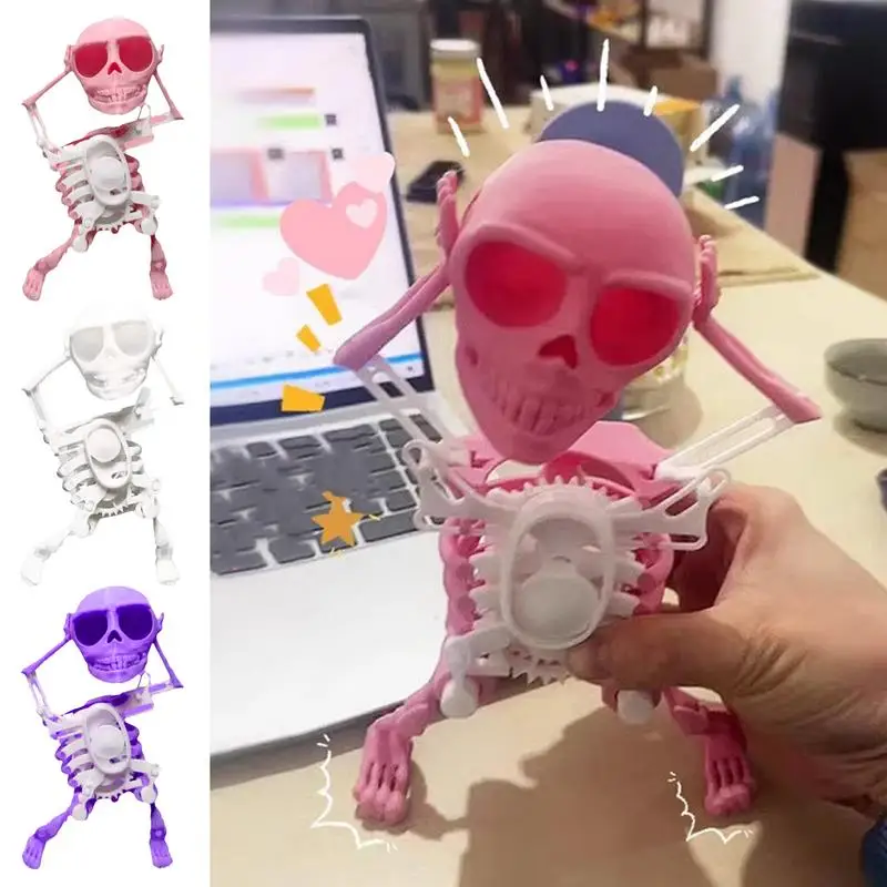 

3D печать танцующий Розовый Череп Скелет встряхивающая голова шестеренка резьба по песку весенние игрушки настольные украшения Детские подарки игрушки