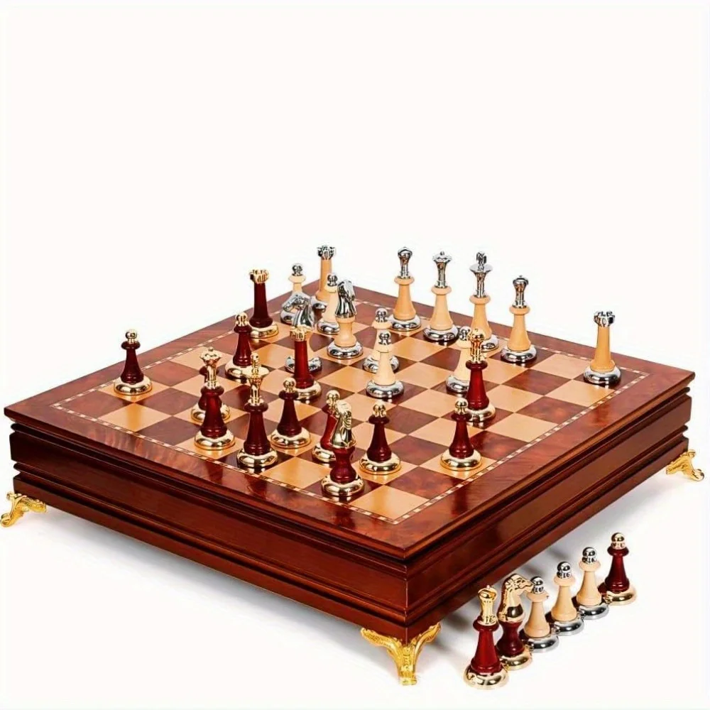 Деревянный набор шахмат 38 см большая доска с 2 ящиками для хранения