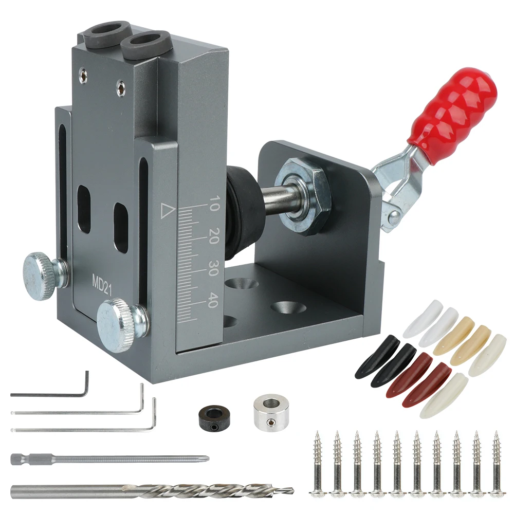

DIY Carpentry Tools Set Push-pull Clamp Locator With Drill Bit Set Hole Puncher 15 Degrees Pocket Hole Jig Kit