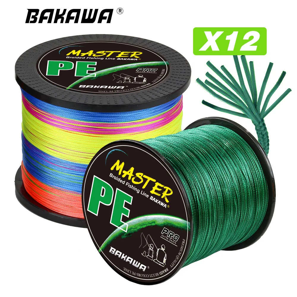 

BAKAWA Braided Wire X12 100/300/500/1000m 3 Color All For PE Fishing Line MaxDrag 120LB Multifilament For Saltwater Pesca