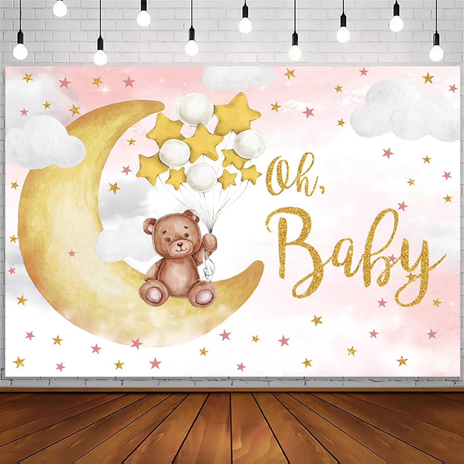 Фотофон для детского душа &quotБелые облака медведь на луне&quot
