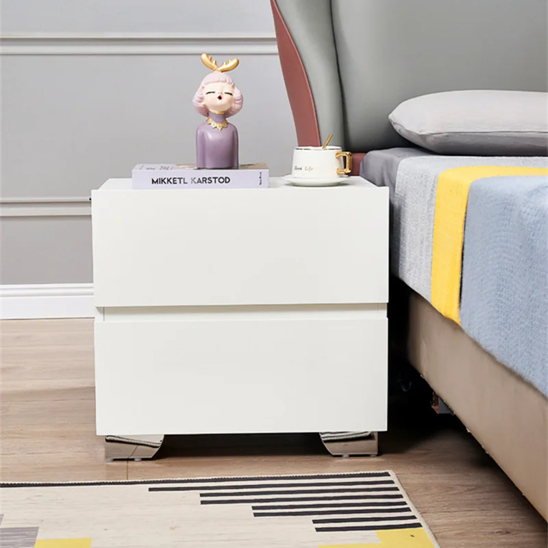 Modern Style Solid Wood Bedside Table Bedroom Push-Pull Storage Cabinet Hotel Nightstands White Color End Table