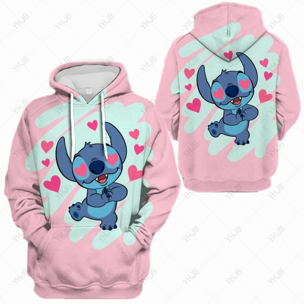 

Korean Style Womens Clothing 2023 Sweet O-neck Pullovers Autumn Winter Disney Stitch Print Loose Hoodies Woman Cute Sweatshirts