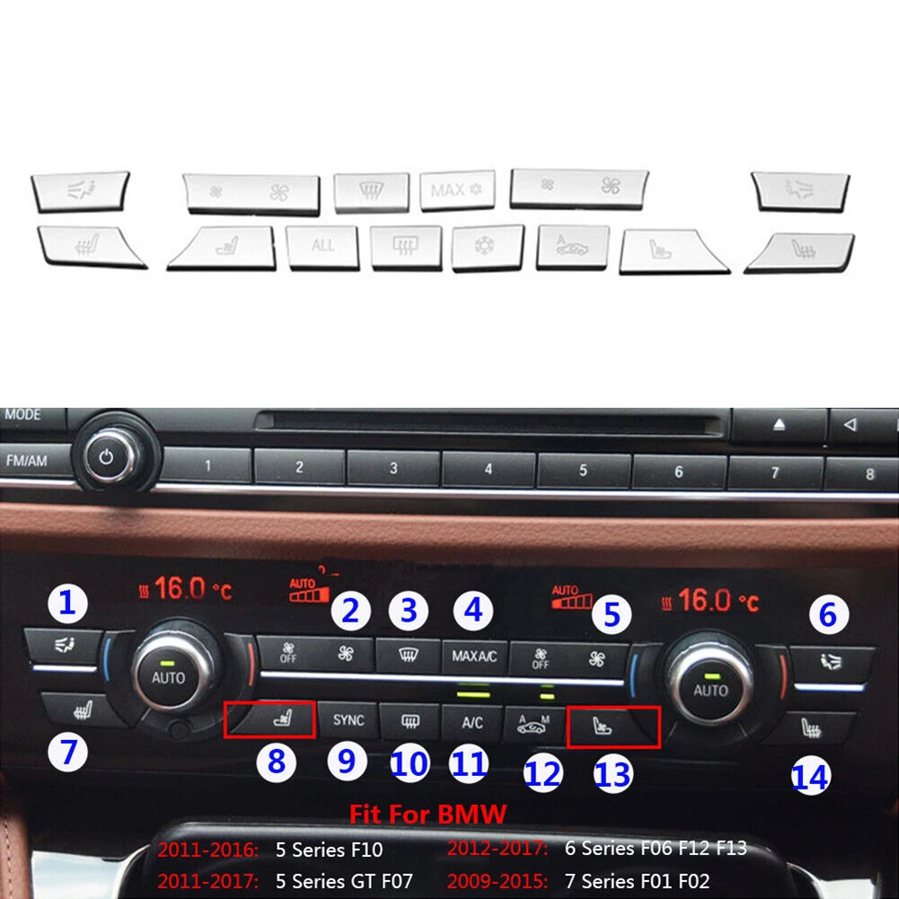 

Accessories Button Cover Trim ABS Center Air AC Control Button Chrome For BMW 5 6 7 F10 F07 F01 F02 Silver Trim Durable