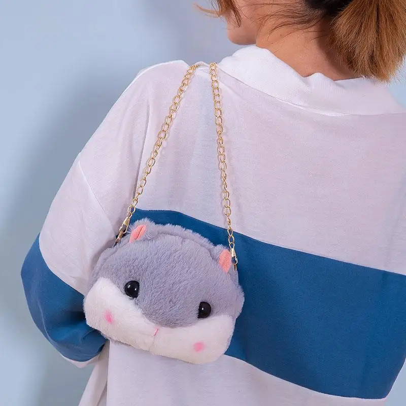 New Cartoon Plush Chain Kawaii Small Bag Female Cross Bag Cute Hamster Doll Cell Phone Coin Bag Girls Shoulder Bags