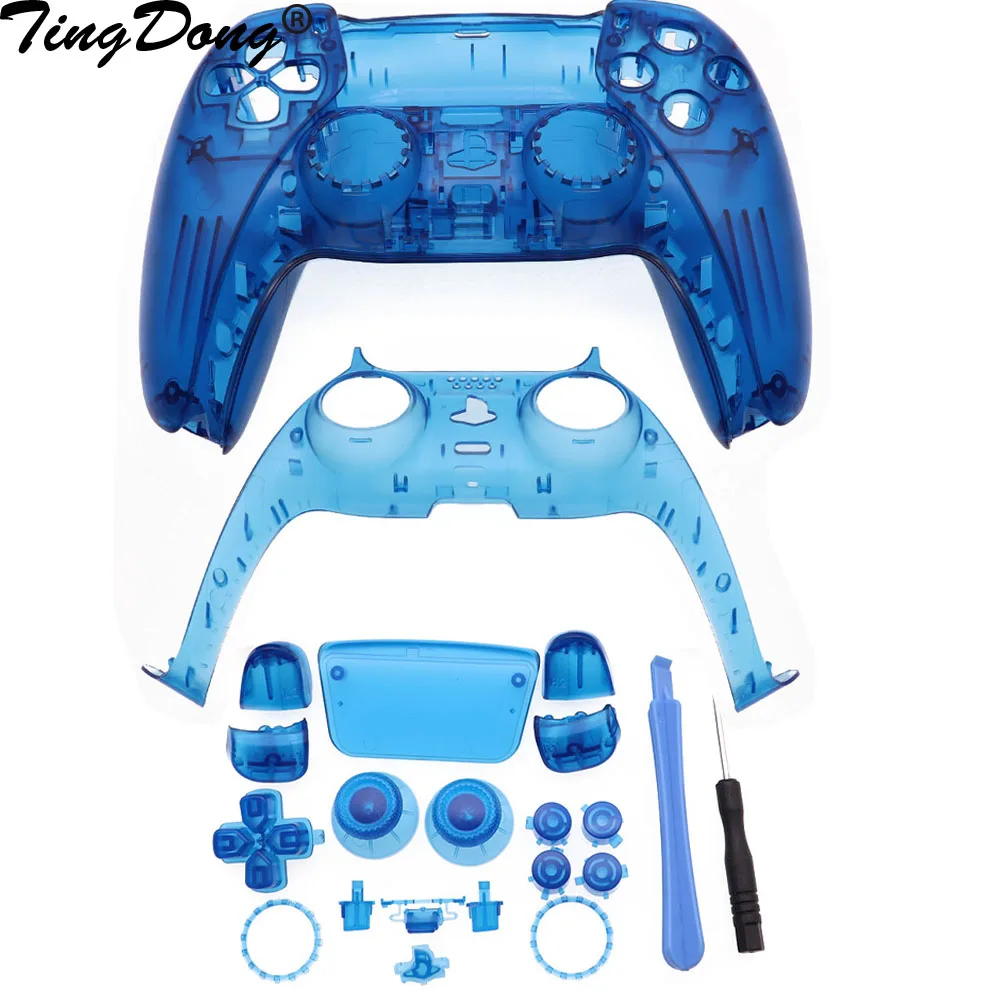 

Transparent Blue Controller Full Housing Shell Case Cover Mod Kit buttons Replacement For PS5 Gamepad Repair Skin