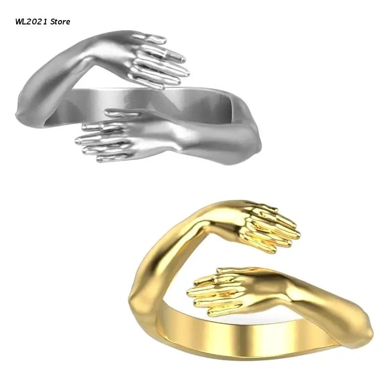 

10 Pcs Two Hands Embrace Ring for Men Punk Gothic Creative Couples Open Ring Women Hip Hop Band Jewelry Charm Gift