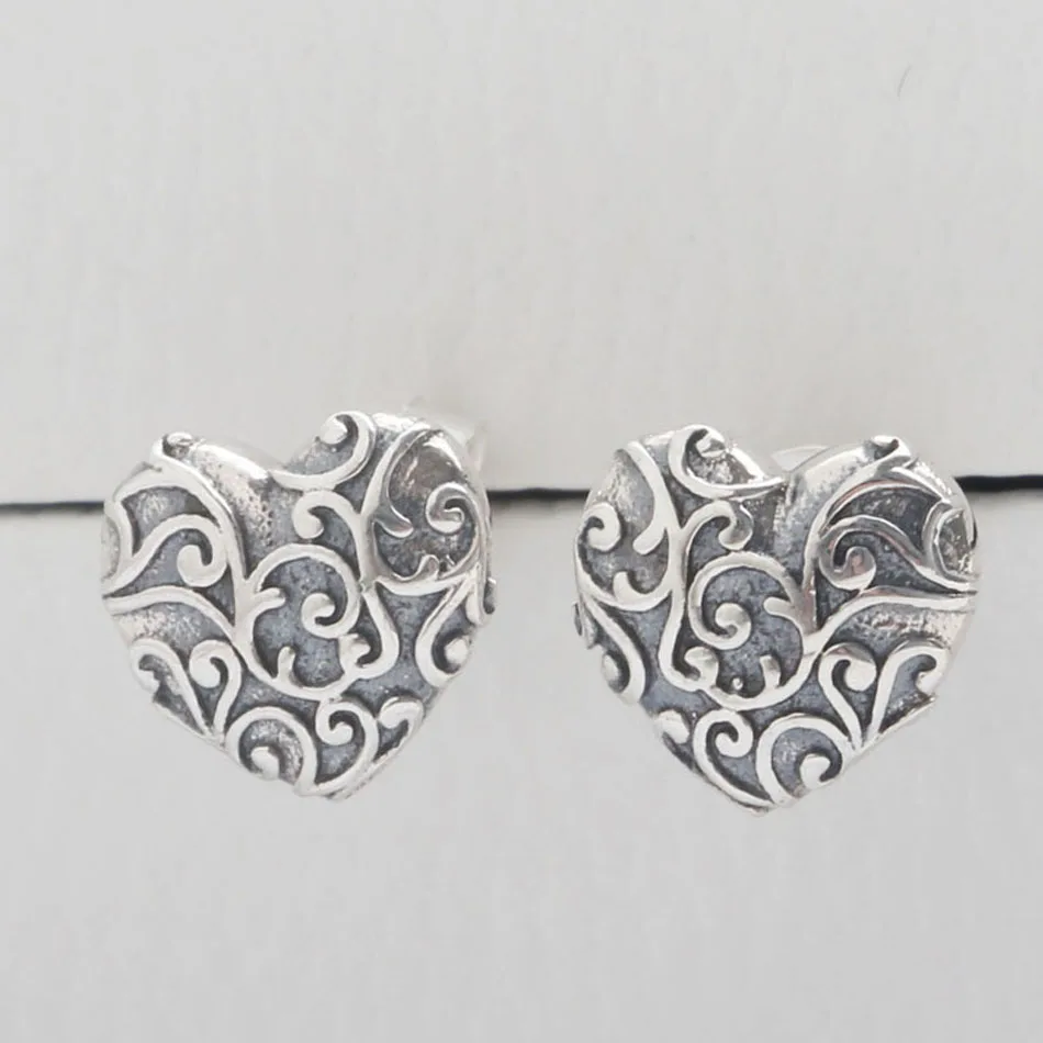 

Vintage Regal Hearts Stud Earring For Women Authentic S925 Sterling Silver Jewelry Lady Girl Birthday Gift