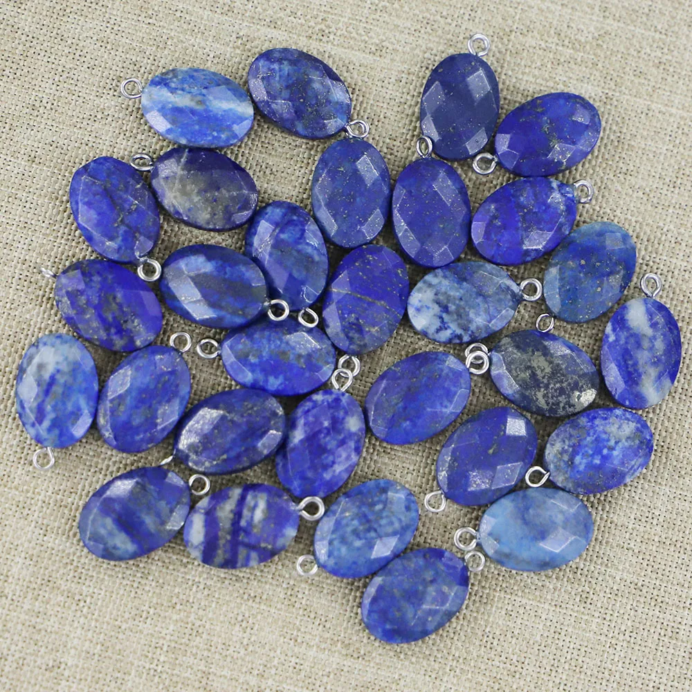 

Natural Stone Lapis Lazuli Faceted Oval Shaps Necklace Pendants Reiki Exquisite DIY Jewelry Making Accessories Wholesale 10Pcs