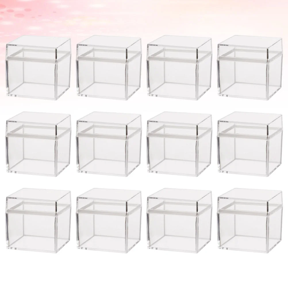 

12pcs Storage Bin Cubes Clear Plastic Square Boxes Transparent Cube Boxes Bridal Shower Favor Boxes