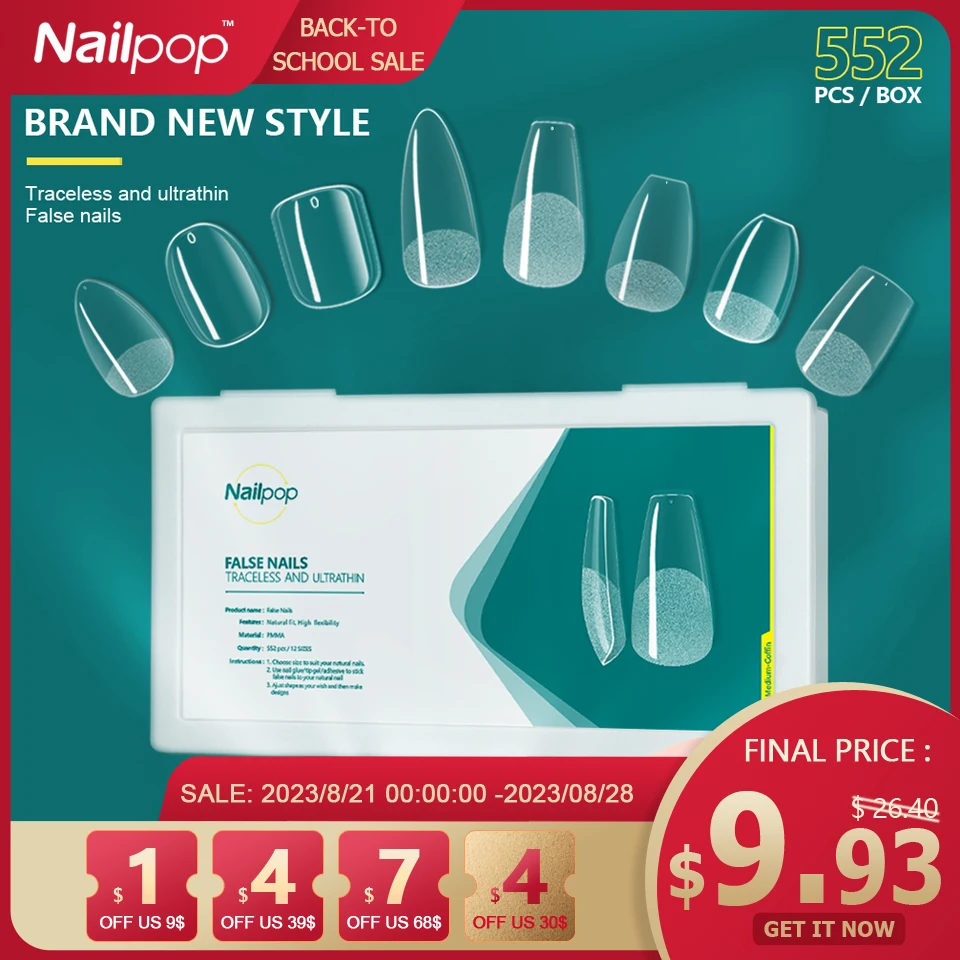 Накладные ногти Nailpop 552 шт., профессиональные длинные/Средние/короткие накладные ногти, накладные ногти для наращивания, искусственные ногти с дизайном, аксессуары для ногтей Накладные ногти Nailpop 552 шт., профессиональные длинные/Средние/короткие накладные ногти, накладные ногти для наращивания, искусственные ногти с дизайном, аксессуары для ногтей