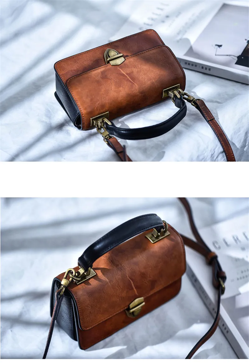 Fashion vintage genuine leather ladies mini handbag weekend daily party natural real cowhide women's cute small crossbody bags