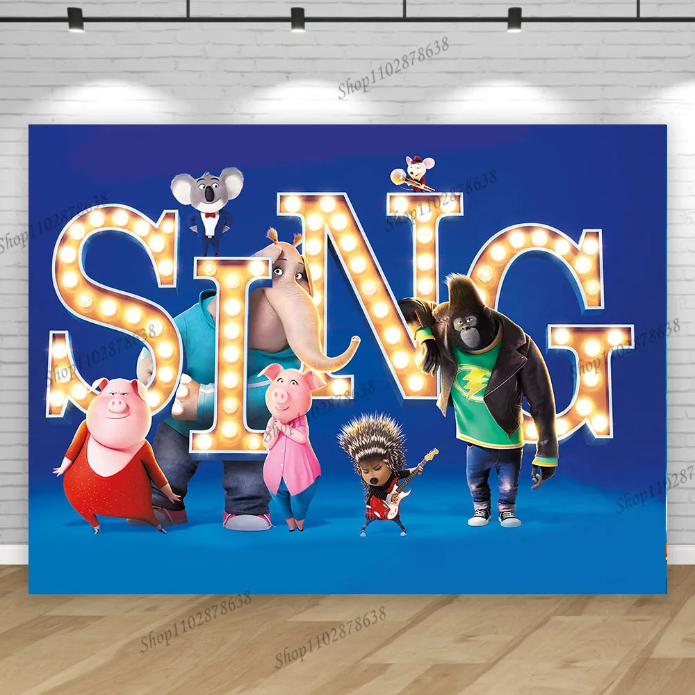 Фото Sing Movie Backdrop Banner Supplies Children Kid Birthday Party Decorations Background Photography Sound Animal Decor Post №2